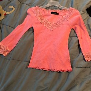 Pink shirt with lace detail